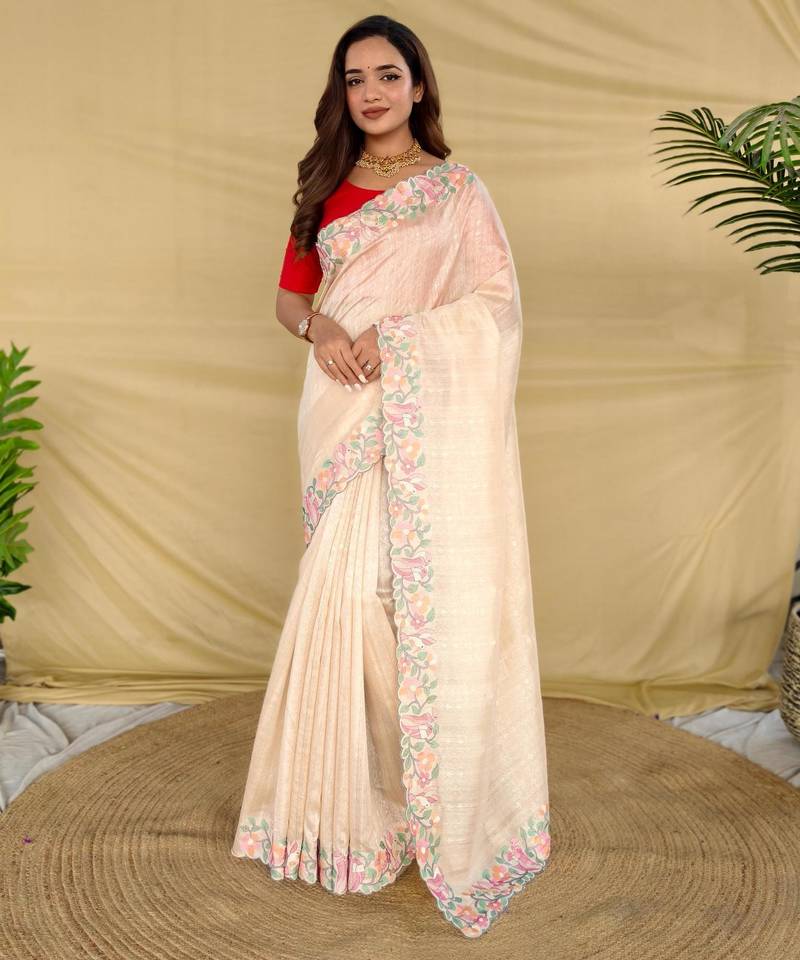 Cream art silk  woven saree