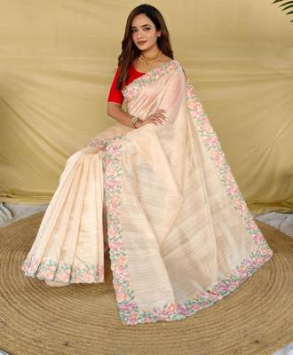 Cream art silk  woven saree 4