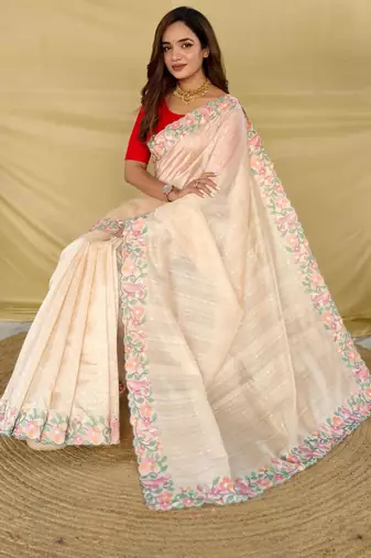 Cream art silk  woven saree