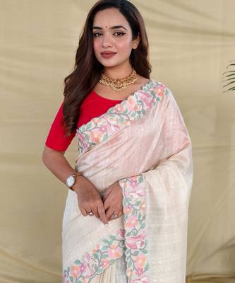 Cream art silk  woven saree 5