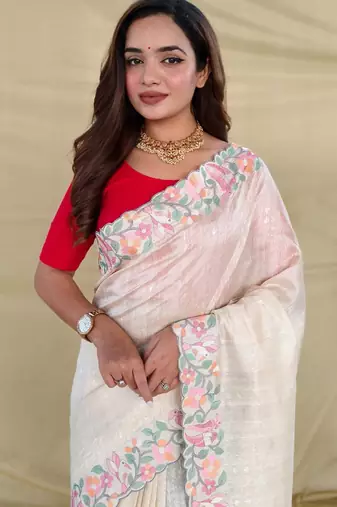 Cream art silk  woven saree