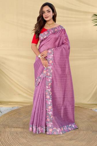 Onion pink art silk  woven saree