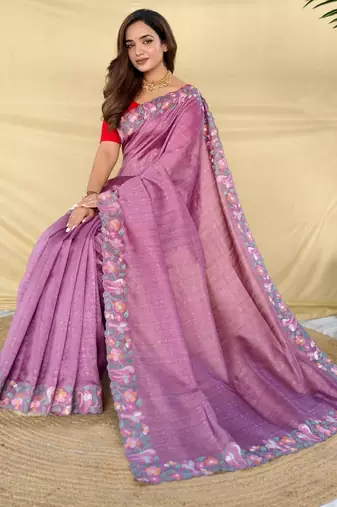 Onion pink art silk  woven saree