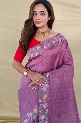 Onion pink art silk  woven saree