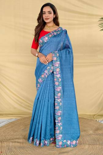 Teal art silk  woven saree