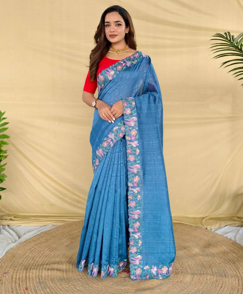 Teal art silk  woven saree