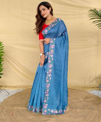 Teal art silk  woven saree 2