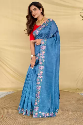 Teal art silk  woven saree