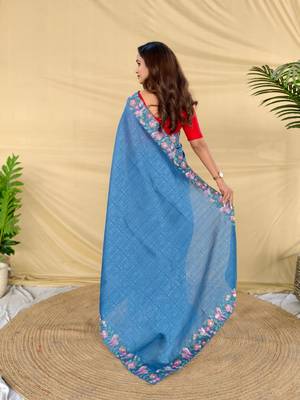 Teal art silk  woven saree 3