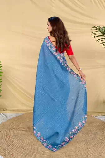 Teal art silk  woven saree