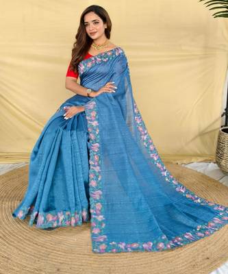 Teal art silk  woven saree 4