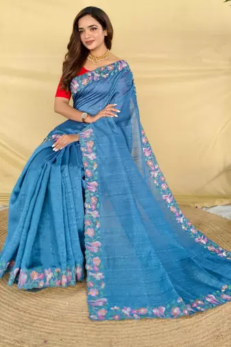 Teal art silk  woven saree