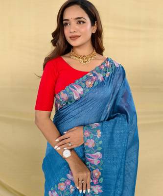 Teal art silk  woven saree 5