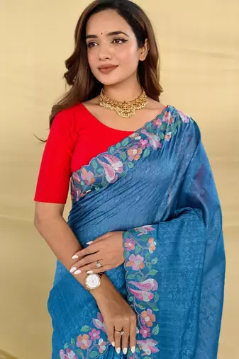 Teal art silk  woven saree