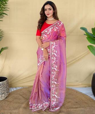 Baby pink art silk  woven saree 1