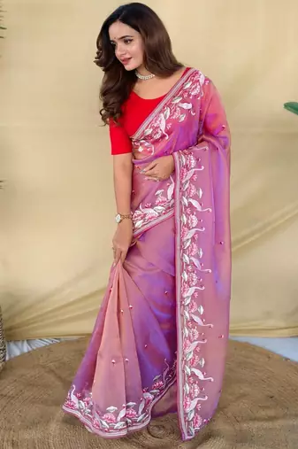 Baby pink art silk  woven saree
