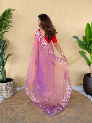 Baby pink art silk  woven saree 3