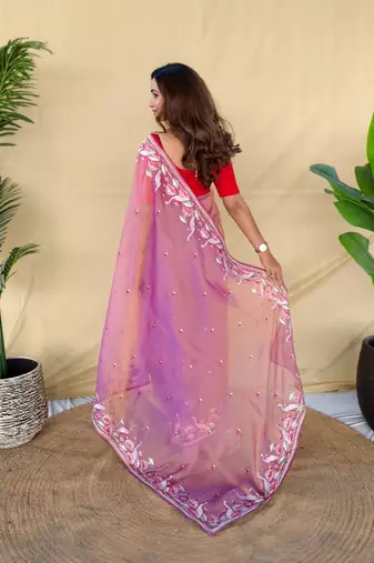 Baby pink art silk  woven saree