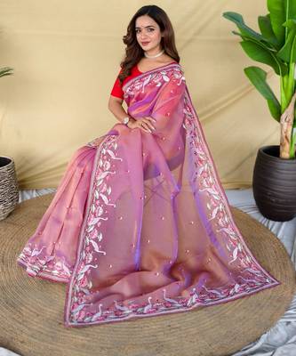 Baby pink art silk  woven saree 4