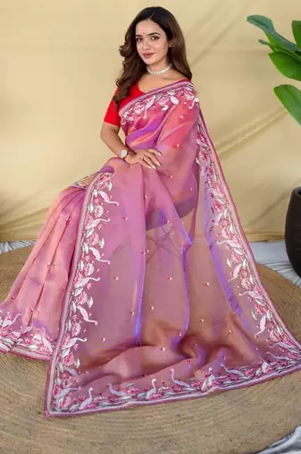 Baby pink art silk  woven saree