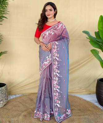 Blue art silk  woven saree 1