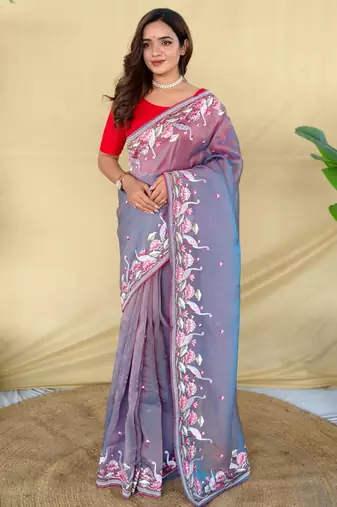 Blue art silk  woven saree