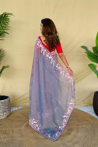 Blue art silk  woven saree
