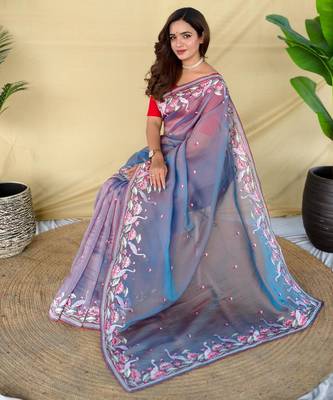 Blue art silk  woven saree 4