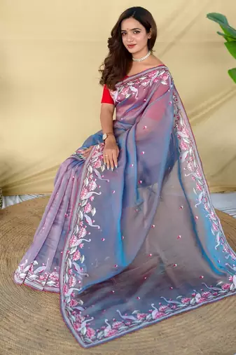 Blue art silk  woven saree