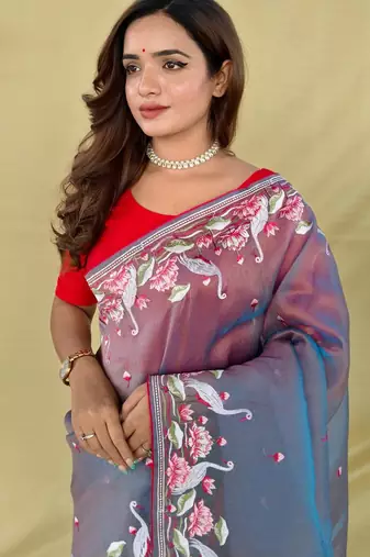 Blue art silk  woven saree