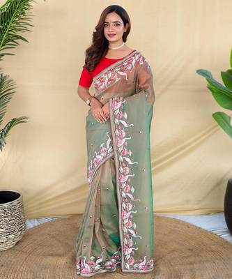 Green art silk  woven saree 1