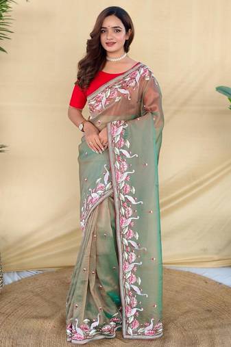 Green art silk  woven saree
