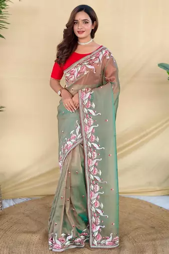 Green art silk  woven saree