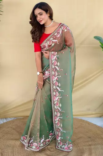 Green art silk  woven saree