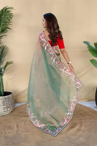 Green art silk  woven saree