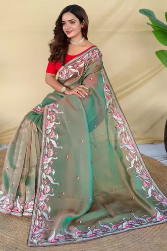 Green art silk  woven saree