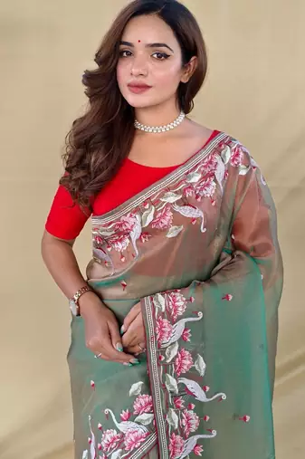 Green art silk  woven saree
