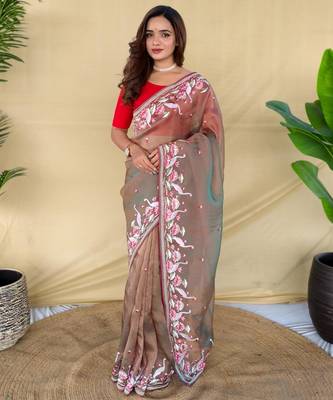 Grey art silk  woven saree 1