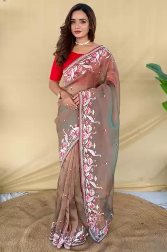 Grey art silk  woven saree