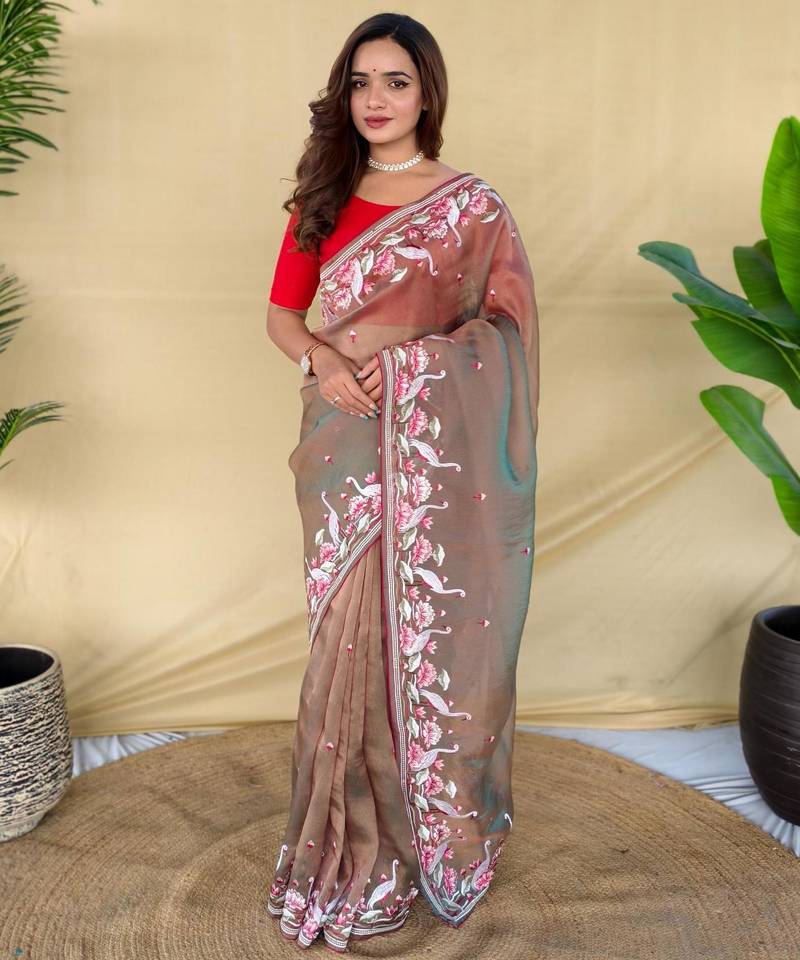 Grey art silk  woven saree