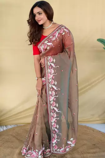 Grey art silk  woven saree
