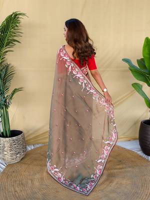 Grey art silk  woven saree 3
