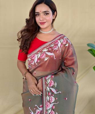 Grey art silk  woven saree 5