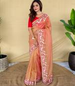 Peach art silk  woven saree