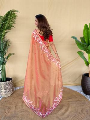 Peach art silk  woven saree 3