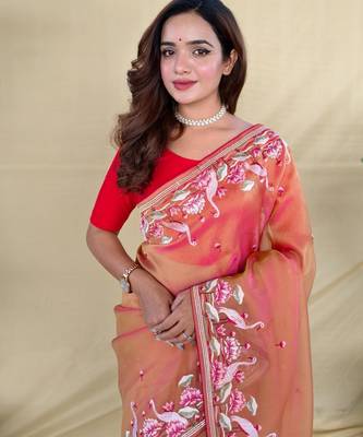 Peach art silk  woven saree 5