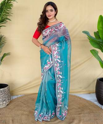Teal art silk  woven saree 1