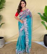 Teal art silk  woven saree