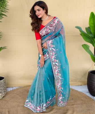 Teal art silk  woven saree 2