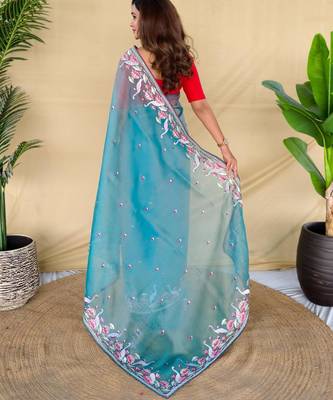 Teal art silk  woven saree 3